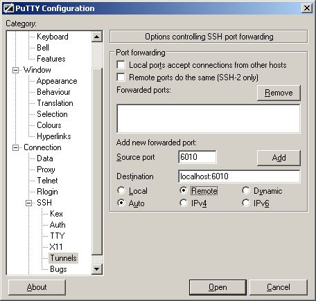 PuTTY remote pfw