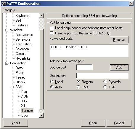 PuTTY remote pfw added